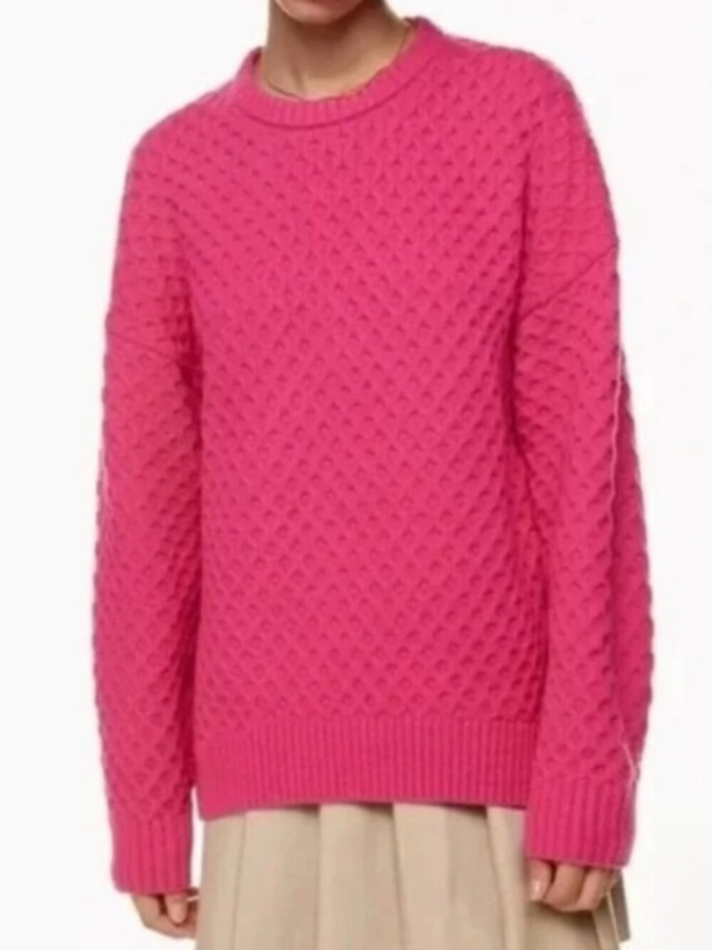 Aritzia Sunday Best Peggy Cable Knit Merino Wool Sweater in Hot Pink